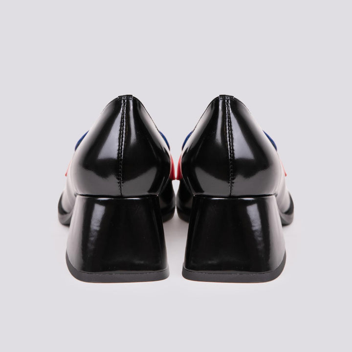 DECOLLETE IN PELLE NERA CON INSERTI BLUETTE E ROSSI
