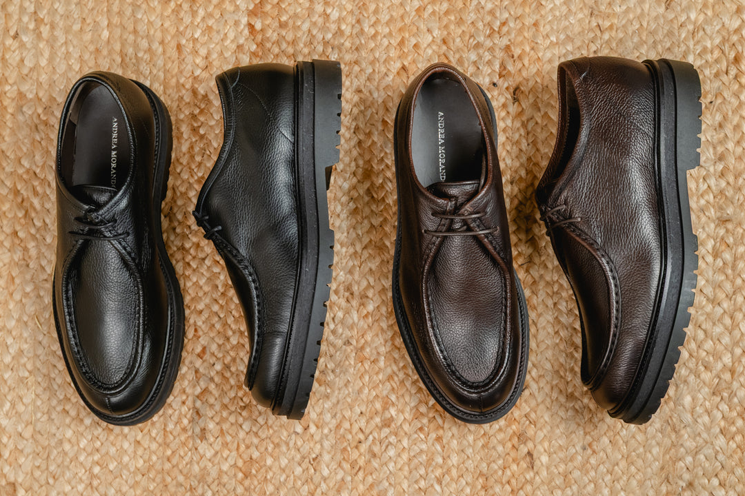 STRINGATA IN PELLE MARTELLATA NERA CON CARRARMATO