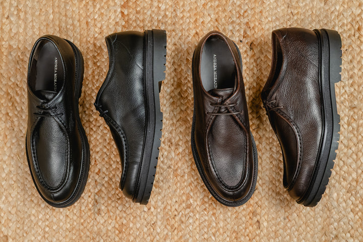 STRINGATA IN PELLE MARTELLATA NERA CON CARRARMATO