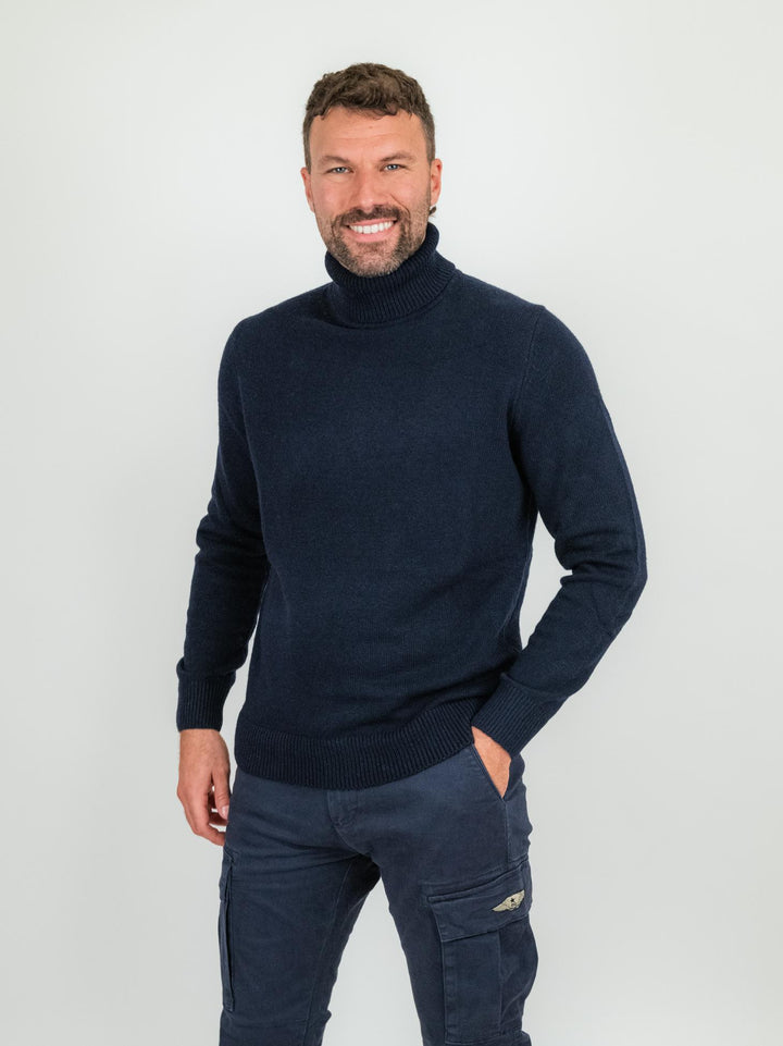 Dolcevita in lana e cashmere blu navy