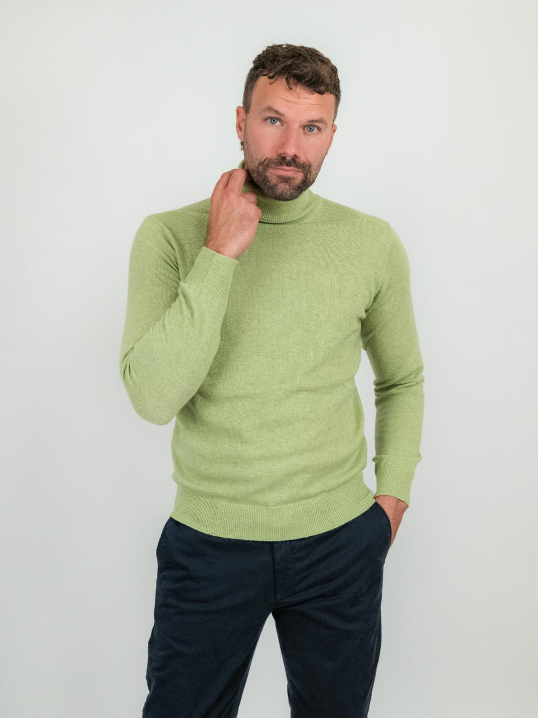 Dolcevita in lana e cashmere verde lime