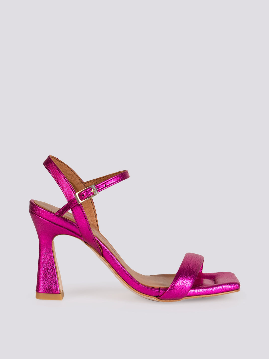 SANDALO LAMINATO CON TACCO E PUNTA SQUADRATA 22124/SATINATO FUCSIA ANDREA MORANDO 