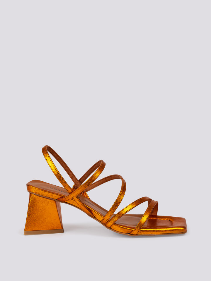 Sandalo in pelle laminata arancio con tacco optical e listini 23029 528J GALAXY MATE NARANJA ANDREA MORANDO 