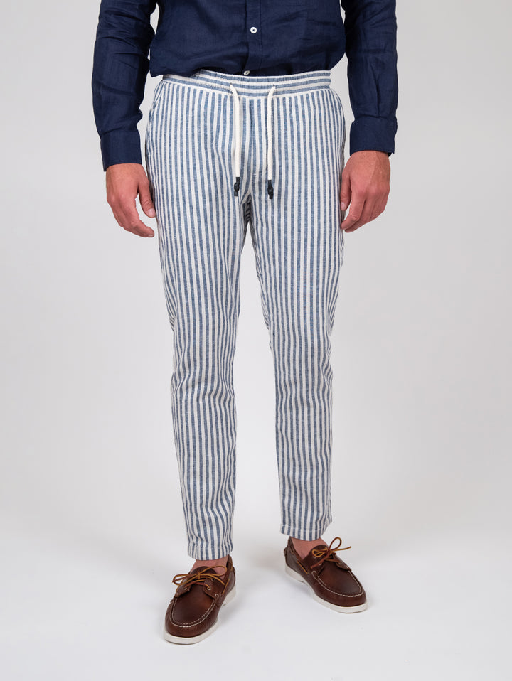 Pantalone misto lino a righe con coulisse