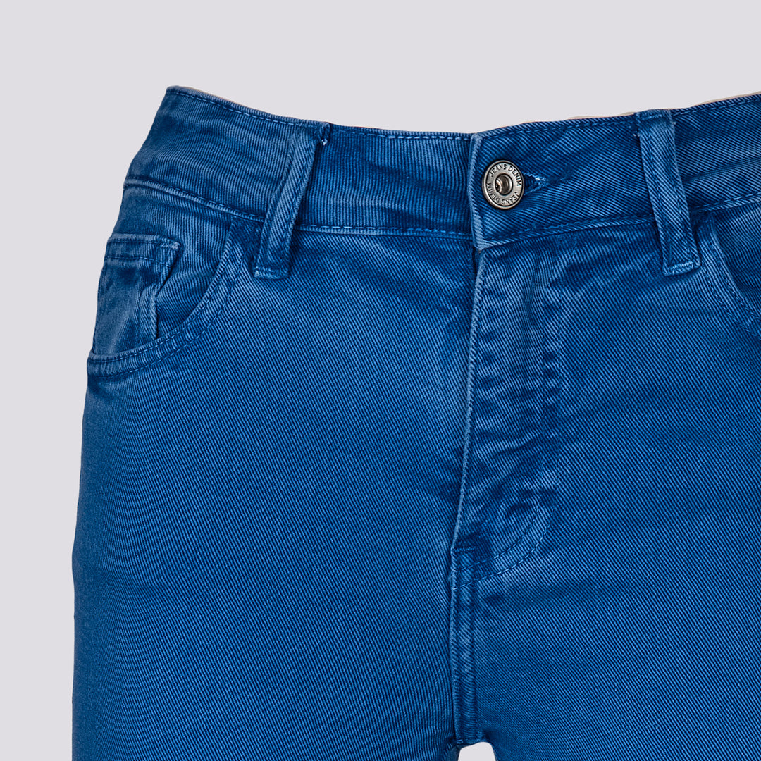 Jeans 5 tasche a trombetta in cotone bluette