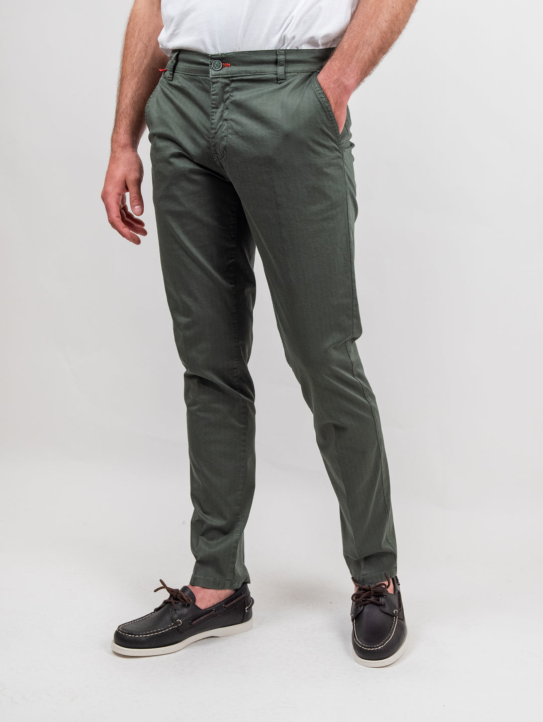 Pantalone tasca a filo in cotone spigato verde militare