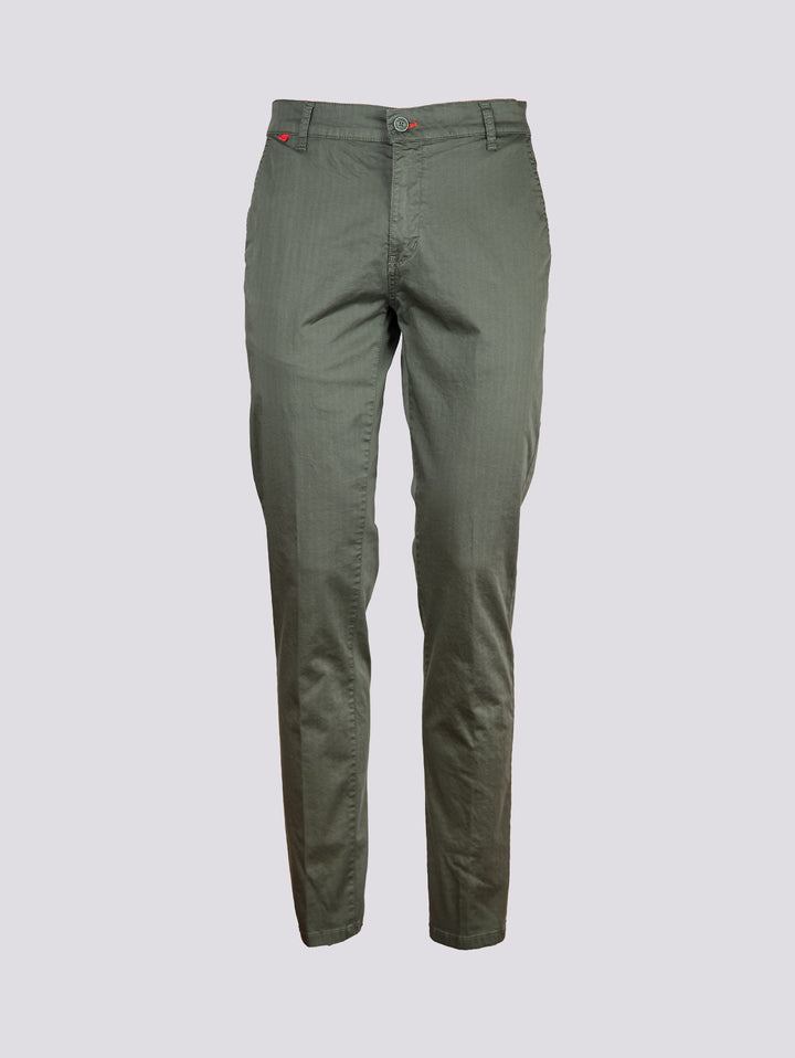 Pantalone tasca a filo in cotone spigato verde militare