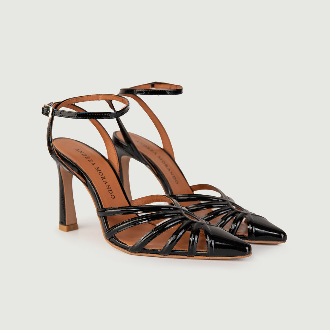 SANDALO IN VERNICE NERA CON LISTINI INTRECCIATI 24028/539C NERO ANDREA MORANDO 