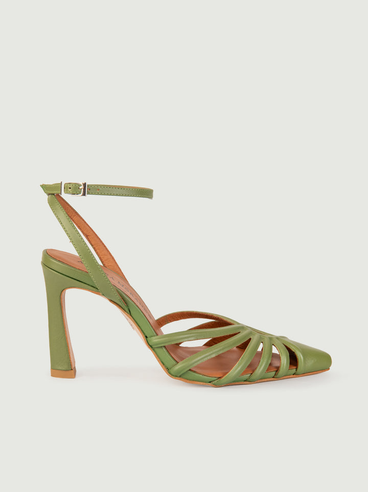 SANDALO IN PELLE VERDE CON  LISTINI INTRECCIATI 24028/539C VERDE ANDREA MORANDO 