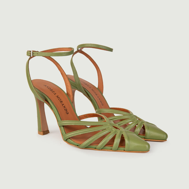 SANDALO IN PELLE VERDE CON  LISTINI INTRECCIATI 24028/539C VERDE ANDREA MORANDO 