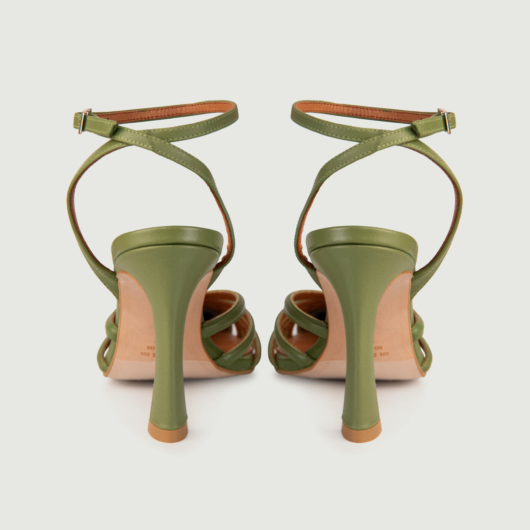 SANDALO IN PELLE VERDE CON  LISTINI INTRECCIATI 24028/539C VERDE ANDREA MORANDO 