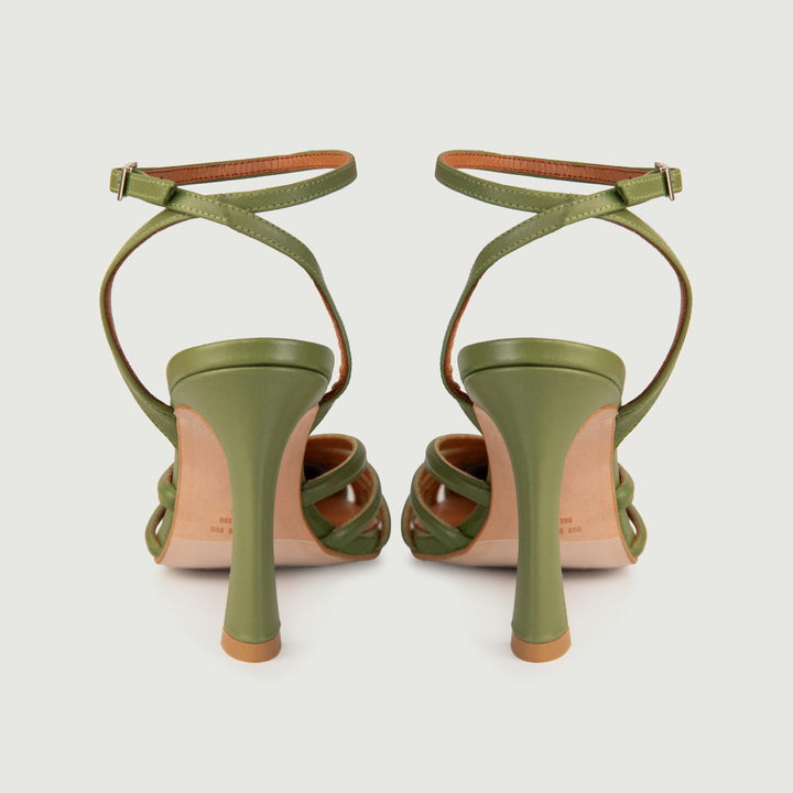 SANDALO IN PELLE VERDE CON  LISTINI INTRECCIATI 24028/539C VERDE ANDREA MORANDO 