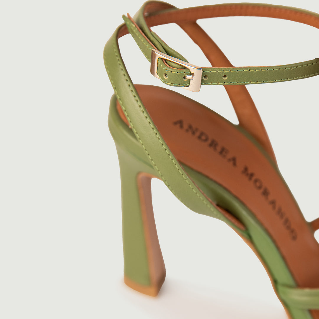 SANDALO IN PELLE VERDE CON  LISTINI INTRECCIATI 24028/539C VERDE ANDREA MORANDO 