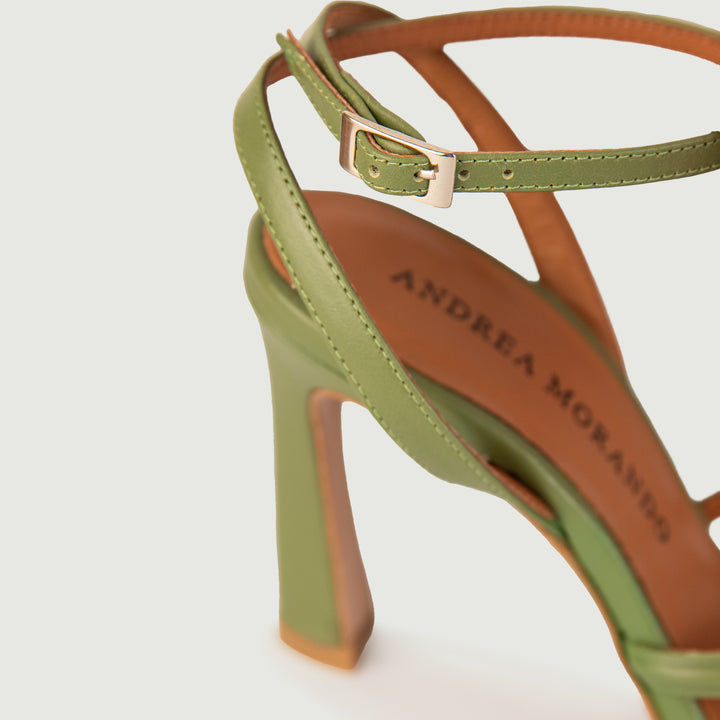 SANDALO IN PELLE VERDE CON  LISTINI INTRECCIATI 24028/539C VERDE ANDREA MORANDO 
