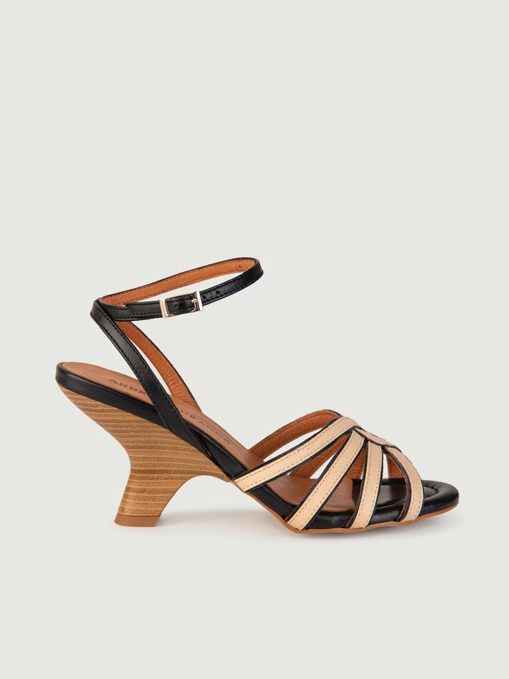 SANDALO CON LISTINI IN PELLE BEIGE E NERO 24072/750H NERO ANDREA MORANDO 
