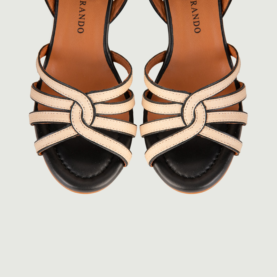 SANDALO CON LISTINI IN PELLE BEIGE E NERO 24072/750H NERO ANDREA MORANDO 