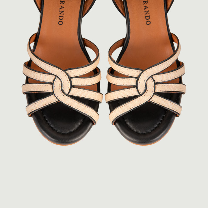 SANDALO CON LISTINI IN PELLE BEIGE E NERO 24072/750H NERO ANDREA MORANDO 