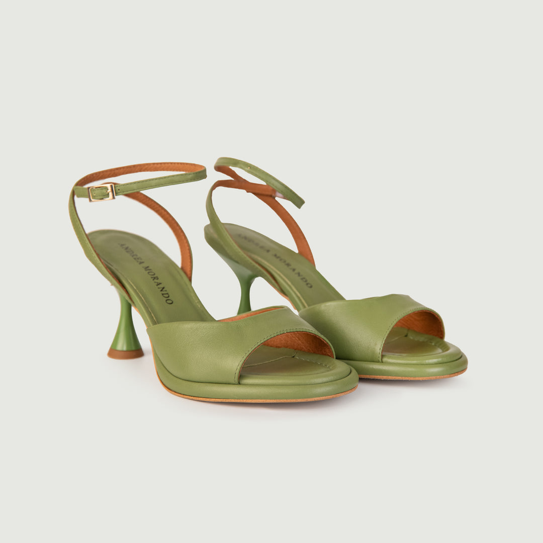 SANDALO IN PELLE VERDE CON TACCO A ROCCHETTO 24099/467A VERDE ANDREA MORANDO 