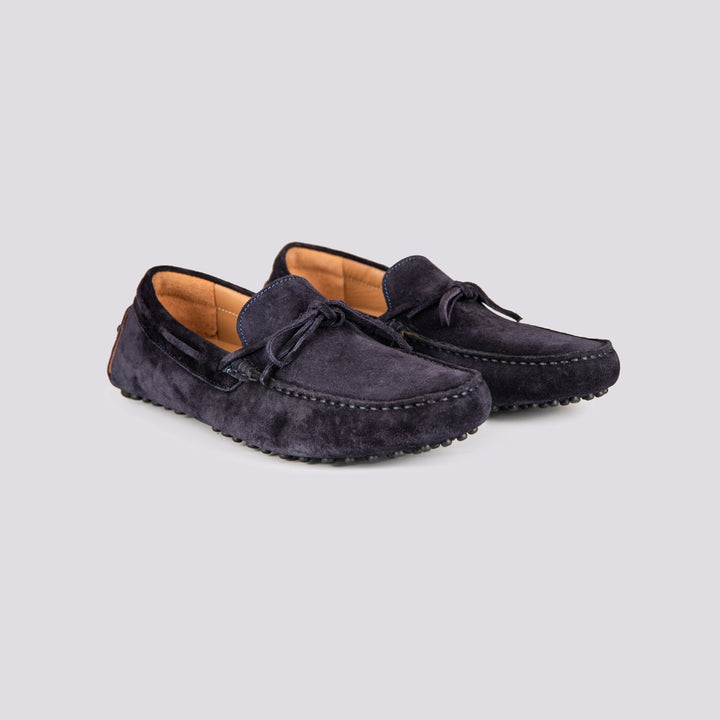 MOCASSINO CON GOMMINI IN CAMOSCIO BLU SCURO SEBRING01 PROFONDO ANDREA MORANDO 