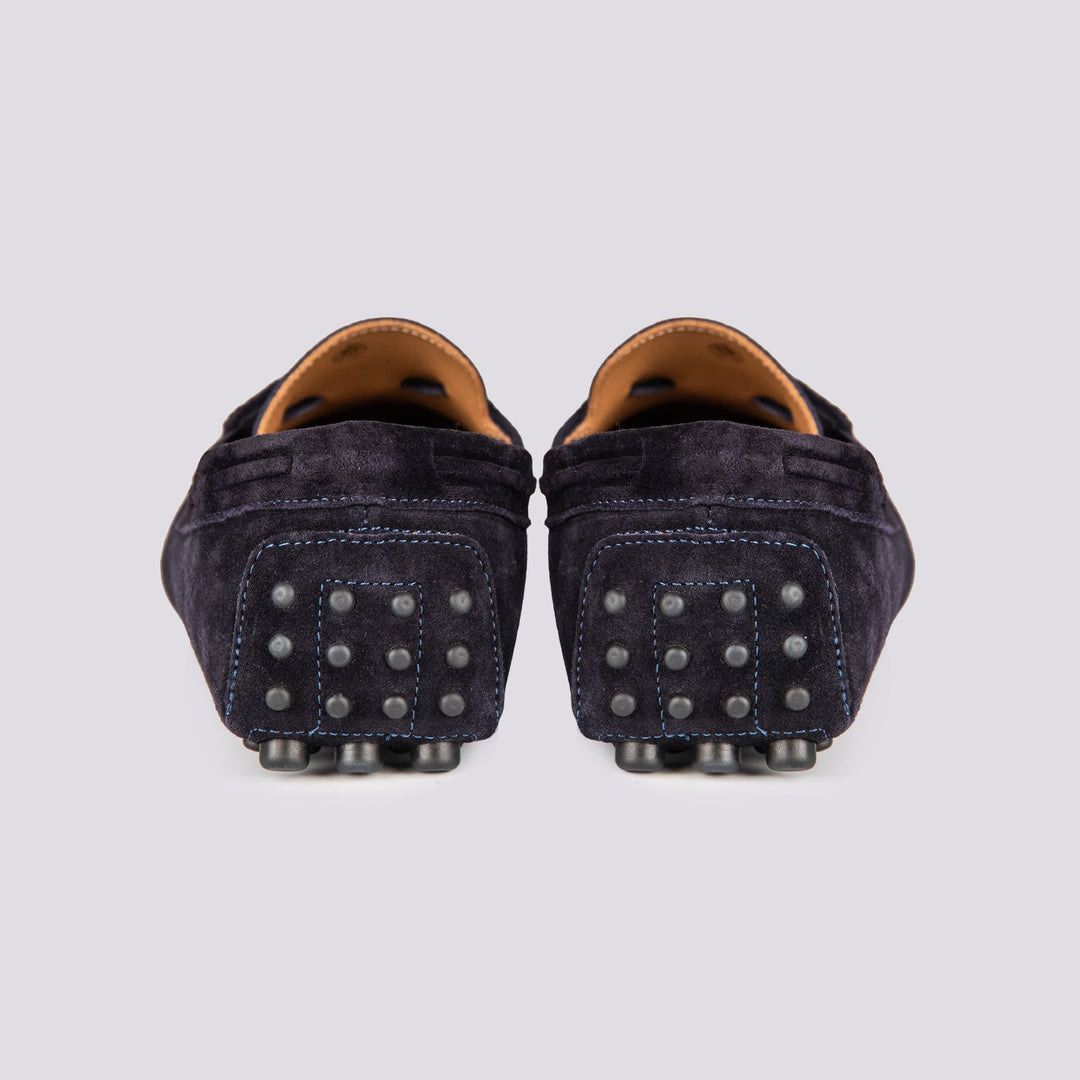MOCASSINO CON GOMMINI IN CAMOSCIO BLU SCURO SEBRING01 PROFONDO ANDREA MORANDO 