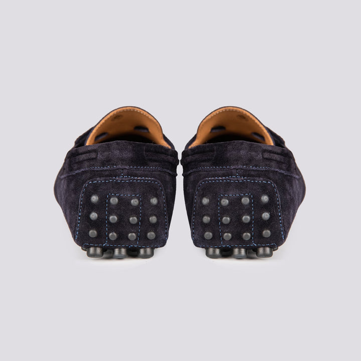MOCASSINO CON GOMMINI IN CAMOSCIO BLU SCURO SEBRING01 PROFONDO ANDREA MORANDO 