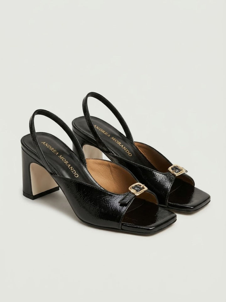 Sandalo con fibbia in pelle verniciata nera 26036 NEGRO ANDREA MORANDO 