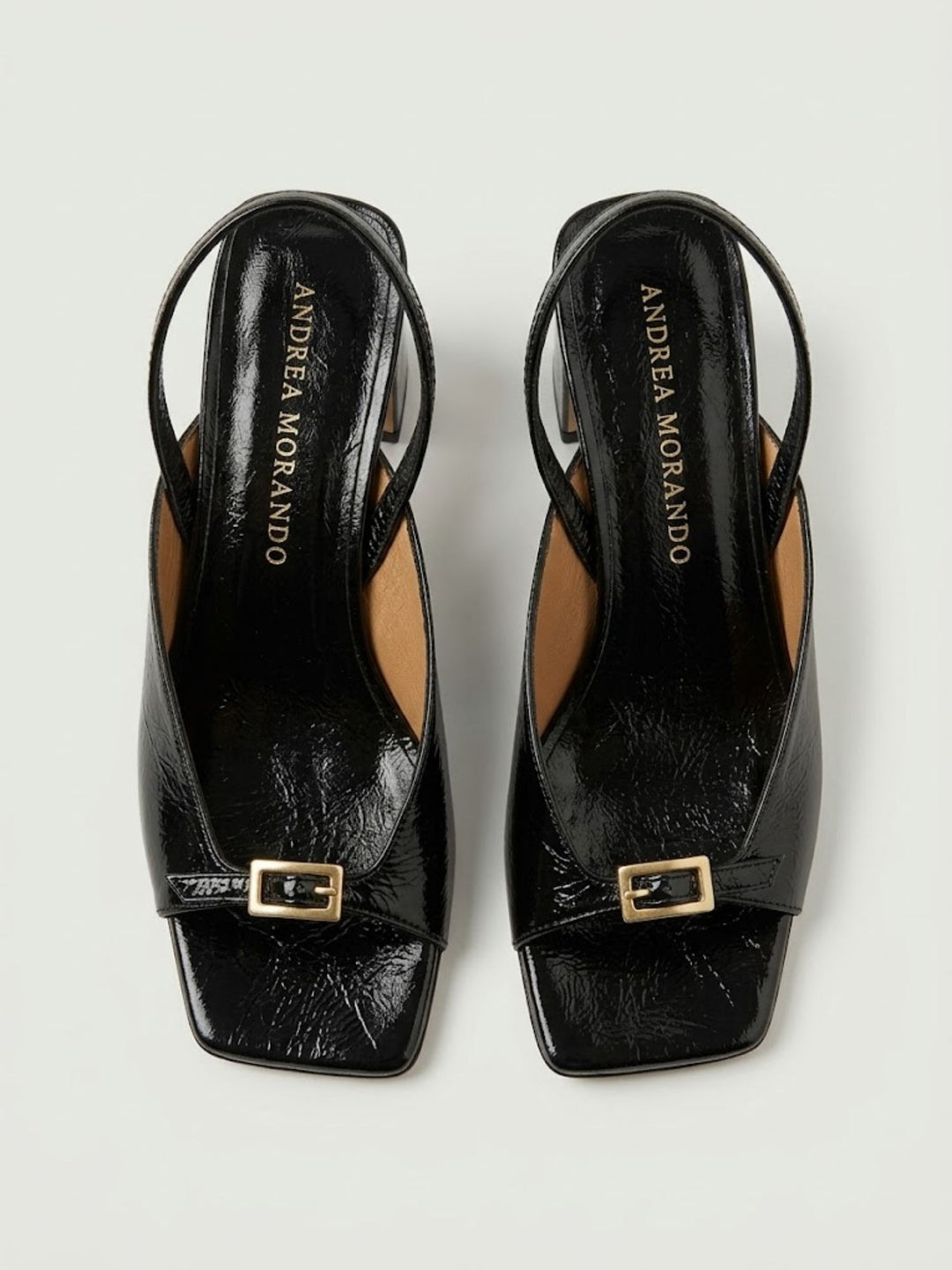 Sandalo con fibbia in pelle verniciata nera 26036 NEGRO ANDREA MORANDO 