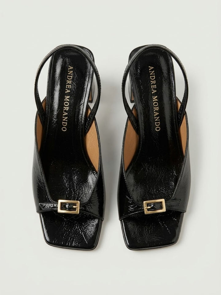 Sandalo con fibbia in pelle verniciata nera 26036 NEGRO ANDREA MORANDO 