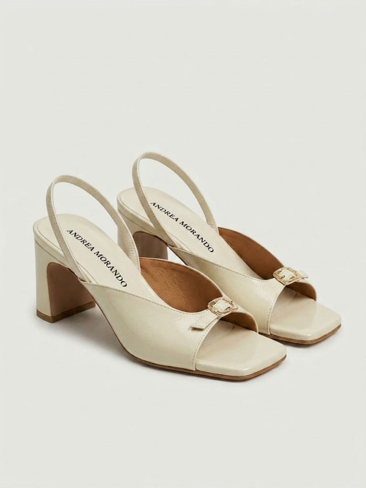 Sandalo con fibbia in pelle verniciata panna 26036 SNOW ANDREA MORANDO 