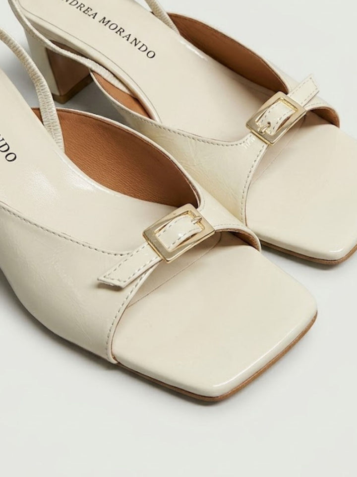 Sandalo con fibbia in pelle verniciata panna 26036 SNOW ANDREA MORANDO 