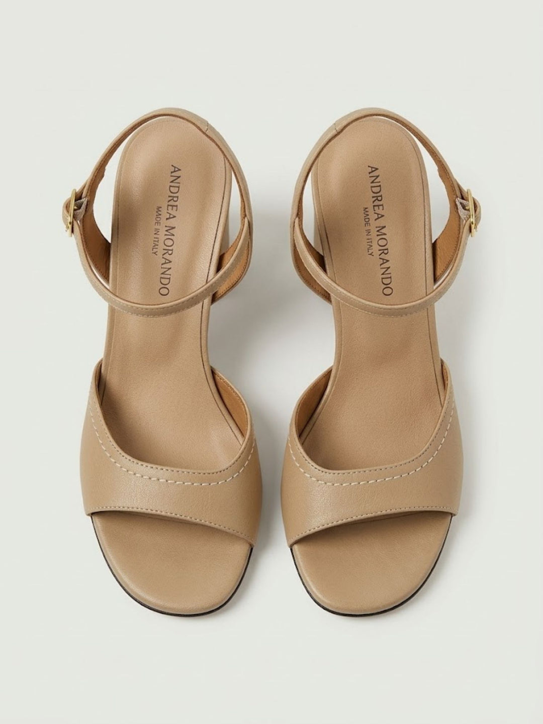 Sandalo con tacco a blocco in pelle beige 26078 TAUPE ANDREA MORANDO 