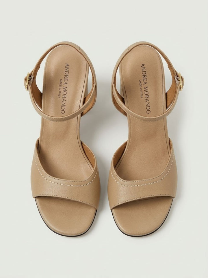 Sandalo con tacco a blocco in pelle beige 26078 TAUPE ANDREA MORANDO 