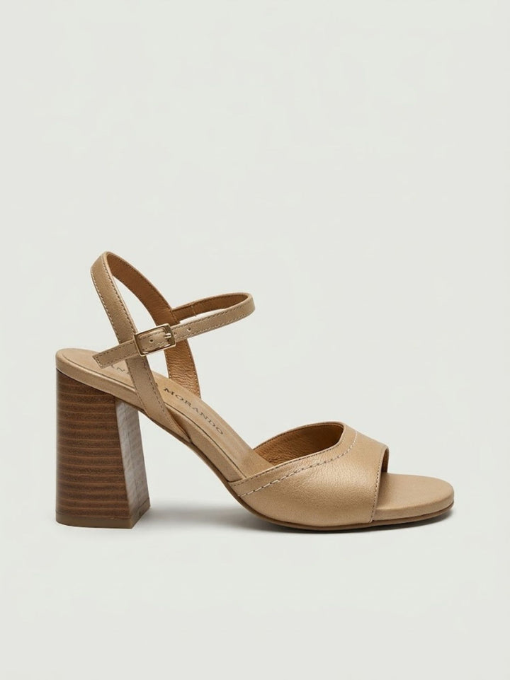 Sandalo con tacco a blocco in pelle beige 26078 TAUPE ANDREA MORANDO 