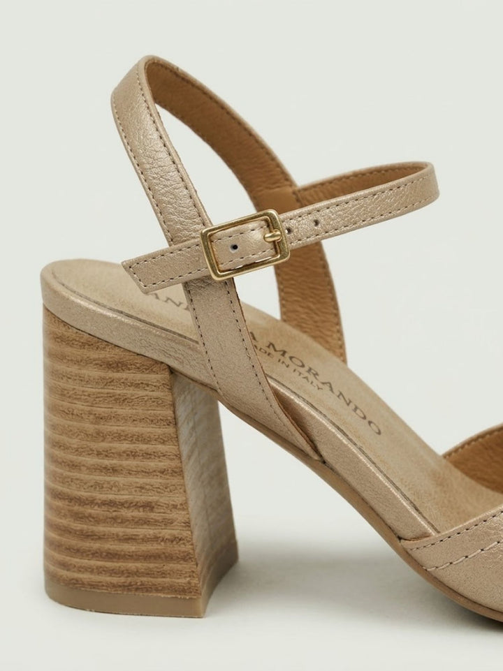 Sandalo con tacco a blocco in pelle beige 26078 TAUPE ANDREA MORANDO 