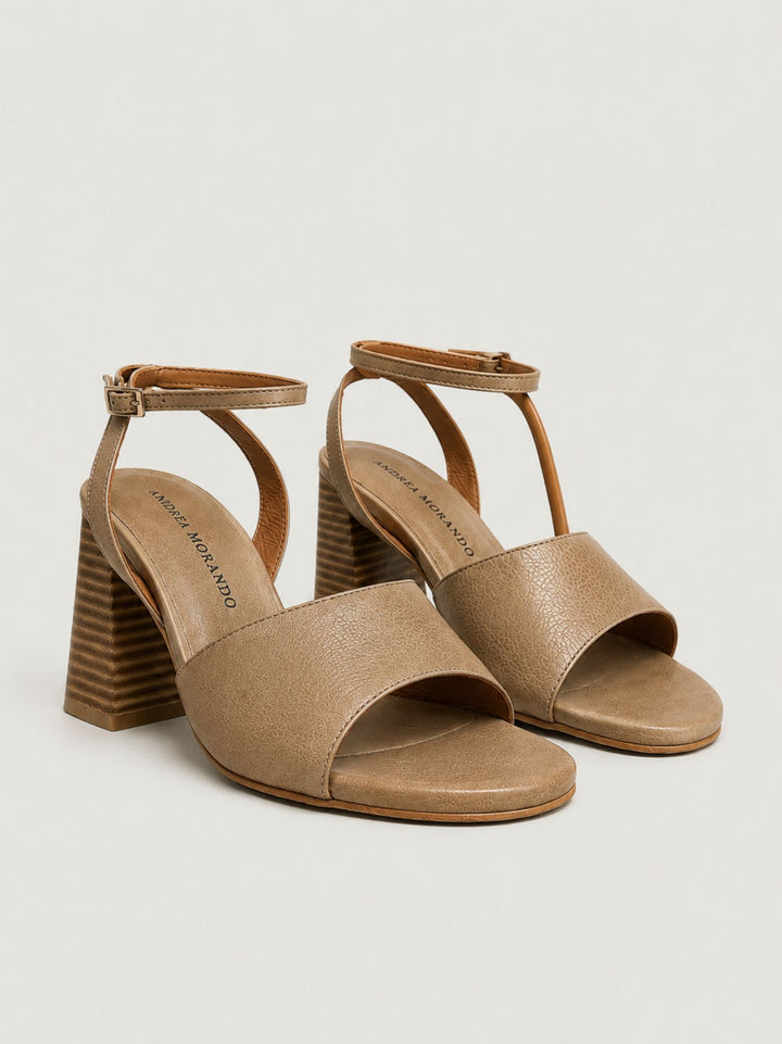 Sandalo con tacco a blocco in pelle scamosciata taupe 26080 TAUPE ANDREA MORANDO 