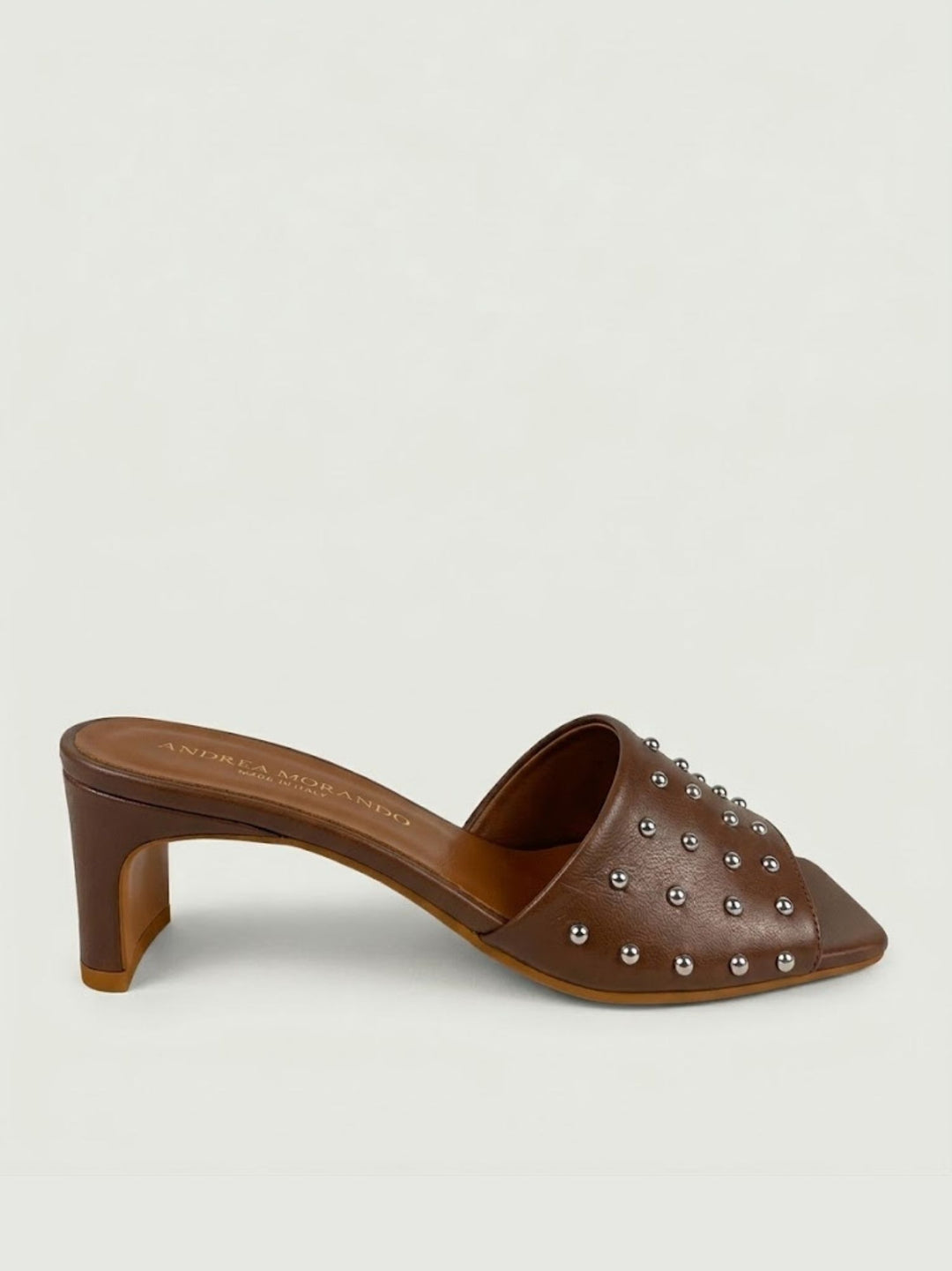 Sandalo mule borchiato in nappa cioccolato 2588 CHOCO ANDREA MORANDO 