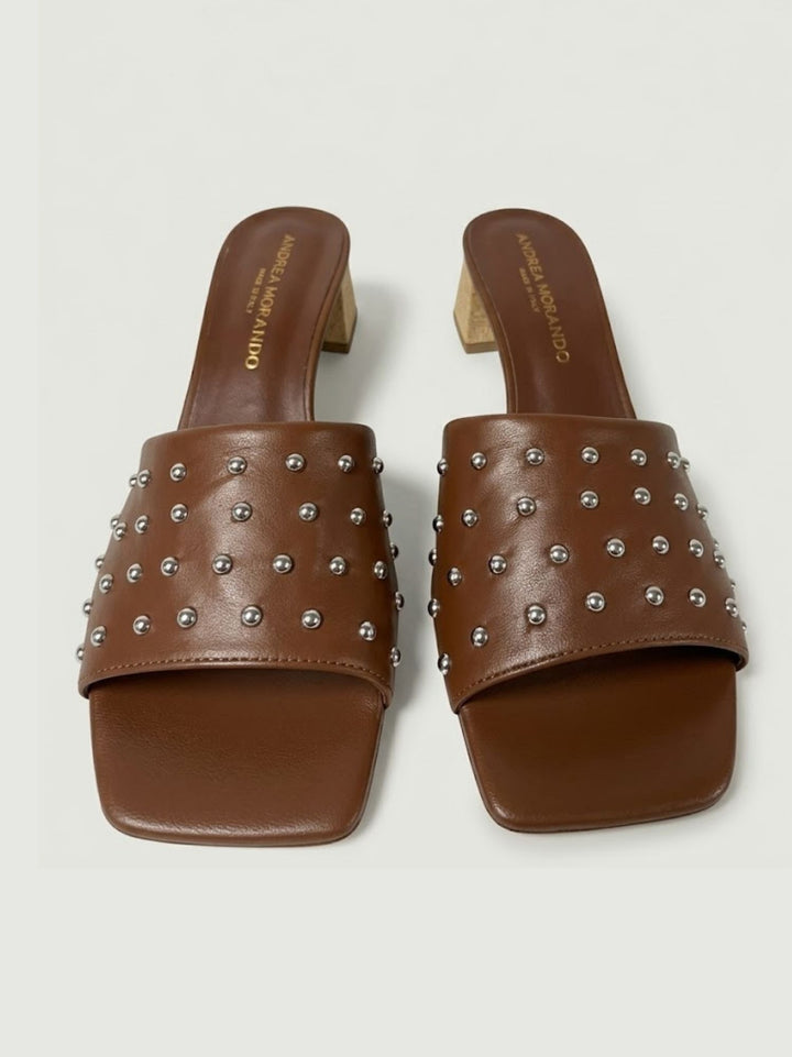Sandalo mule borchiato in nappa cioccolato 2588 CHOCO ANDREA MORANDO 