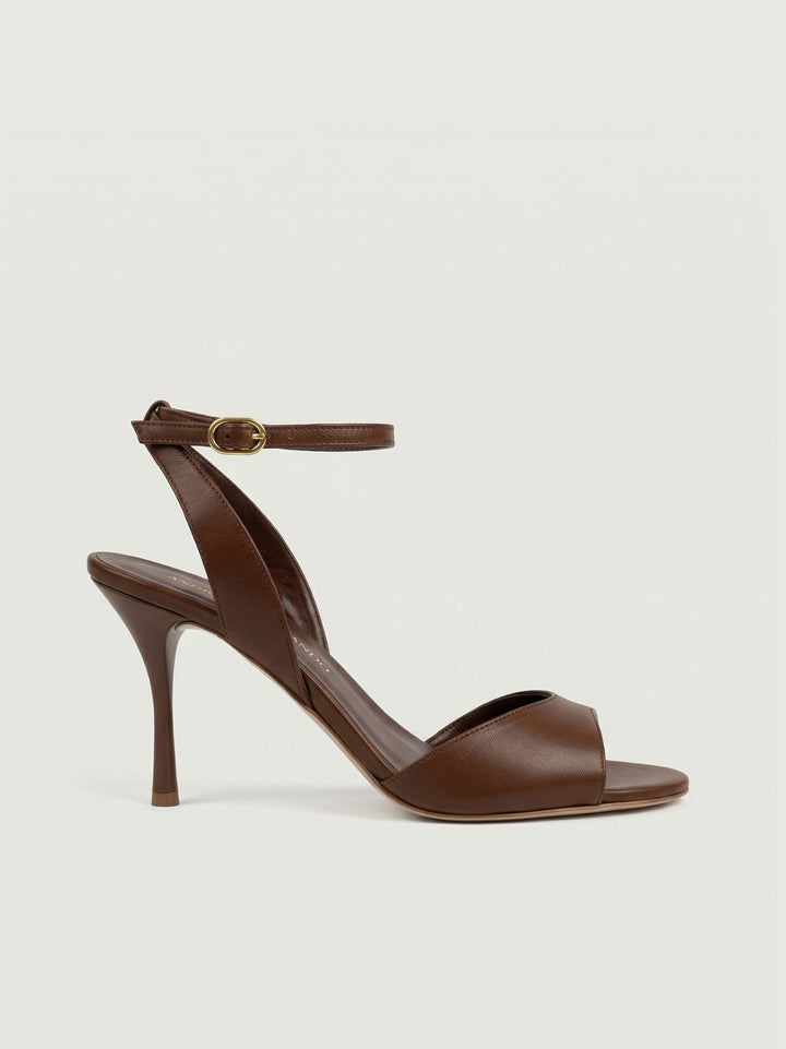 Sandalo con tacco a spillo in pelle cioccolato 2921 CHOCO ANDREA MORANDO 
