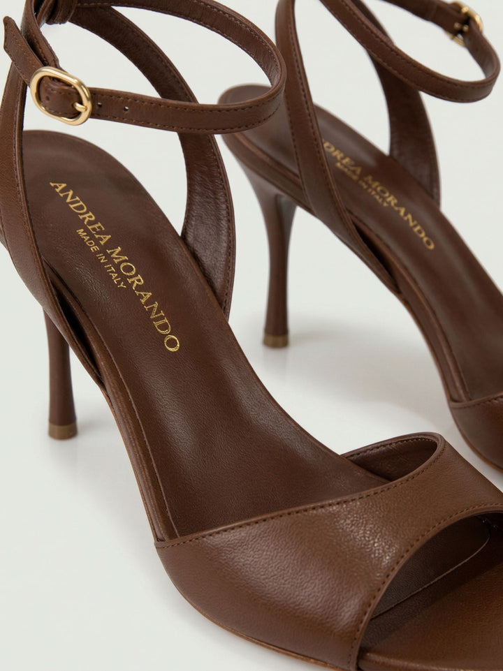 Sandalo con tacco a spillo in pelle cioccolato 2921 CHOCO ANDREA MORANDO 