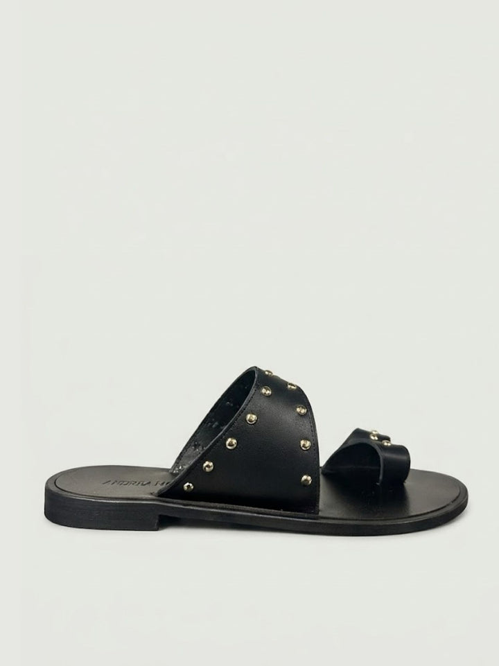 Sandalo basso in pelle nera con borchie 599 NERO ANDREA MORANDO 