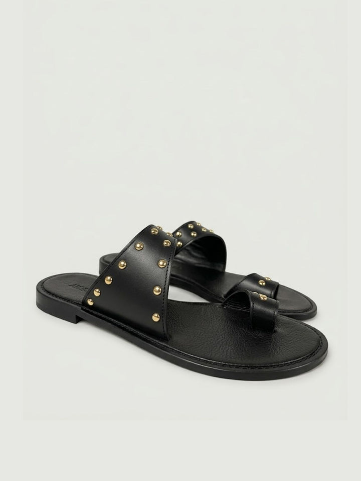 Sandalo basso in pelle nera con borchie 599 NERO ANDREA MORANDO 