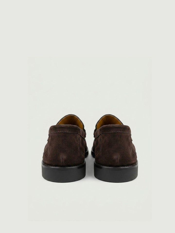 Mocasssino in pelle scamosciata marrone con morsetto 011 T.MORO ANDREA MORANDO 