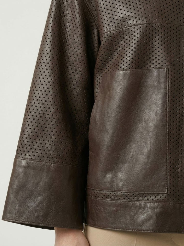 Giacca Giglio in pelle traforata marrone scuro GIPE 06 JACK LEATHER 