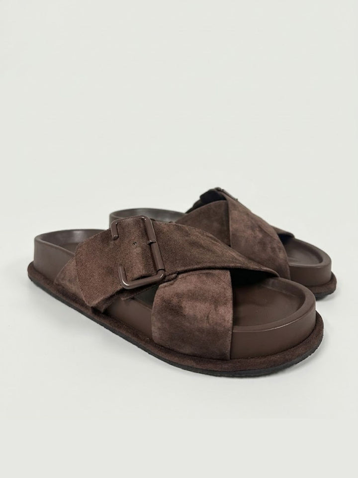 Ciabatta doppia fascia in pelle scamosciata testa di moro 40593 COCOA ANDREA MORANDO 