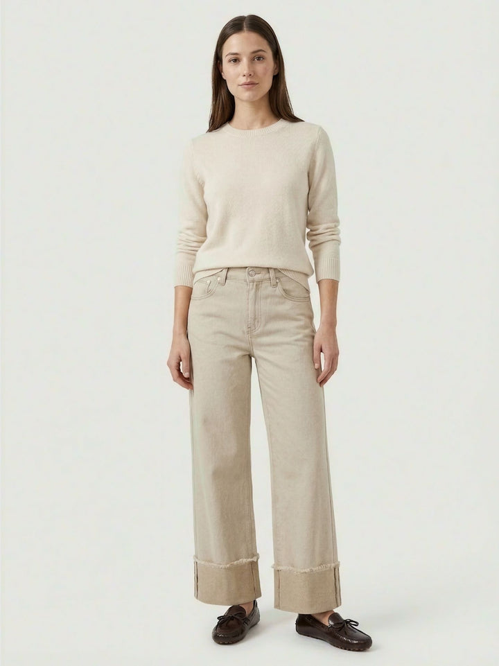 Pantalone a palazzo in denim beige 81144ARR NATURALE ANDREA MORANDO 