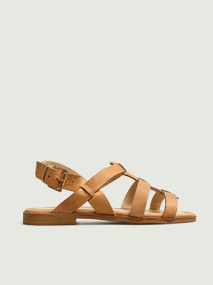 Sandalo con listini in pelle color cuoio 15103 TAN ANDREA MORANDO 