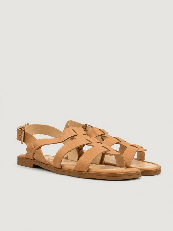Sandalo con listini in pelle color cuoio 15103 TAN ANDREA MORANDO 