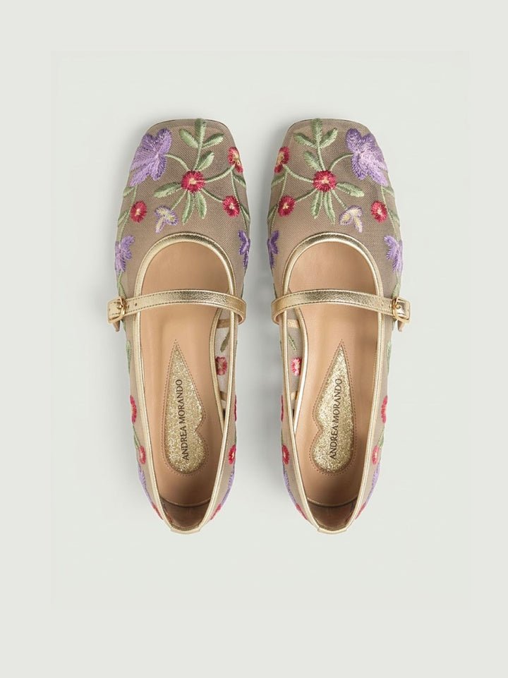 Ballerina con tomaia in rete oro con ricami floreali 2008 GOLD ANDREA MORANDO 