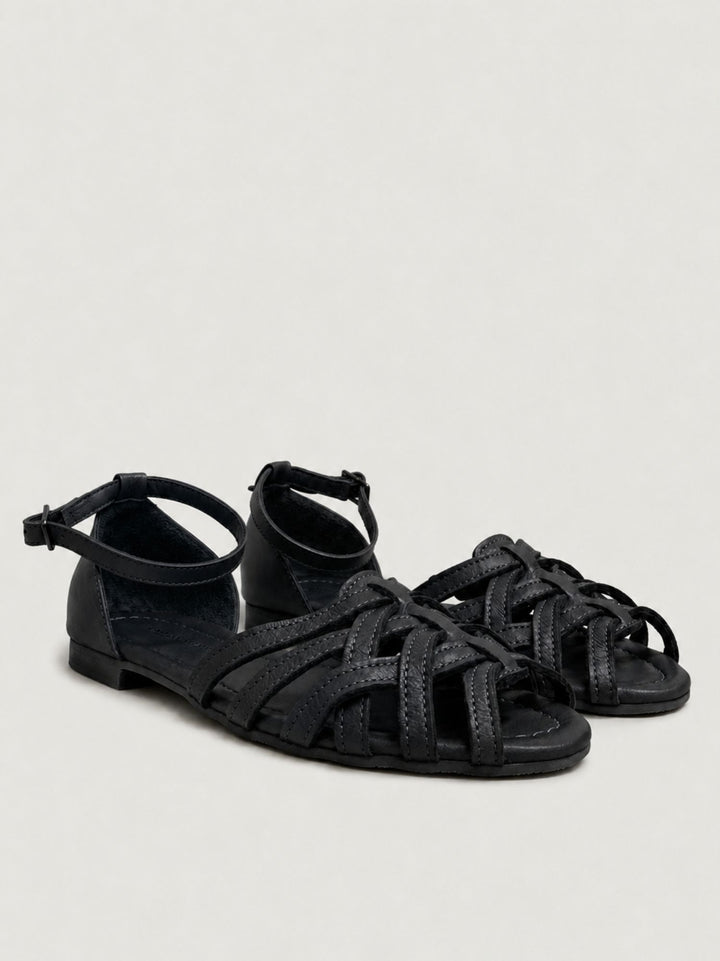 Sandalo basso intrecciato in pelle nera 240276 BLACK ANDREA MORANDO 