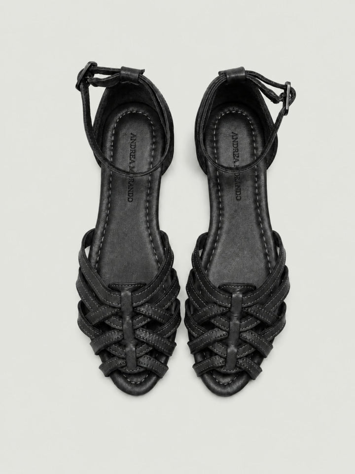 Sandalo basso intrecciato in pelle nera 240276 BLACK ANDREA MORANDO 